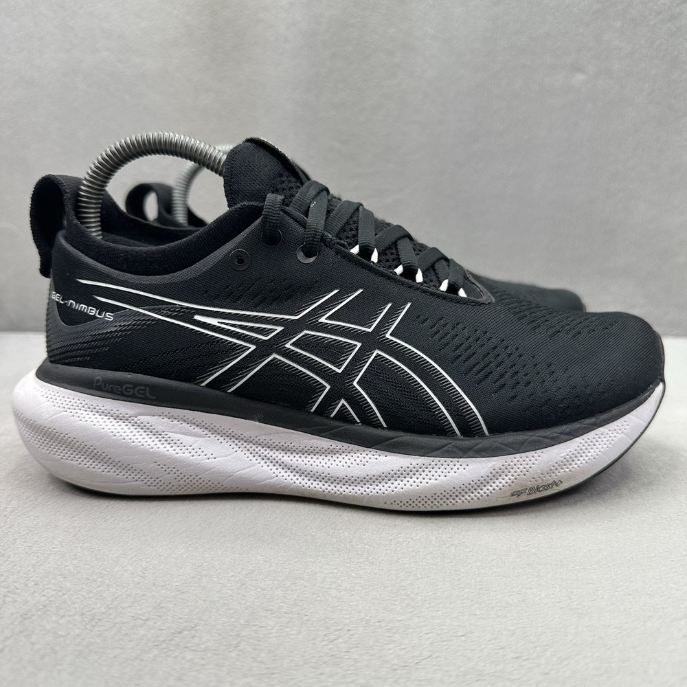 Womens Size 7 ASICS Gel-Nimbus 25 Shoes Black / White Athletic Running Sneakers